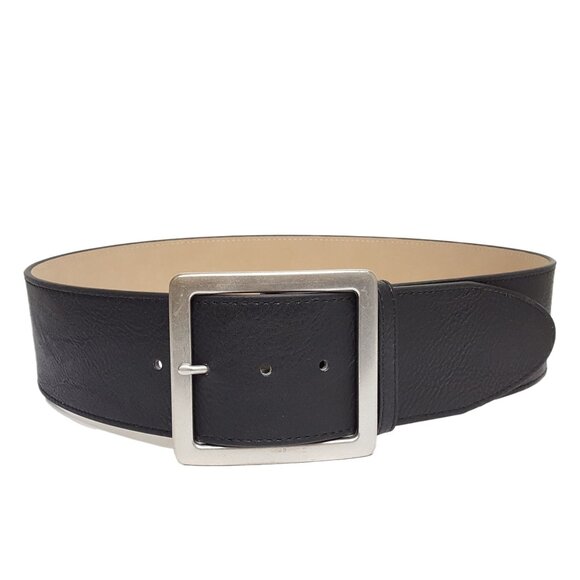 Wide Width Belt with Square Silver Buckle - Picture 1 of 3
